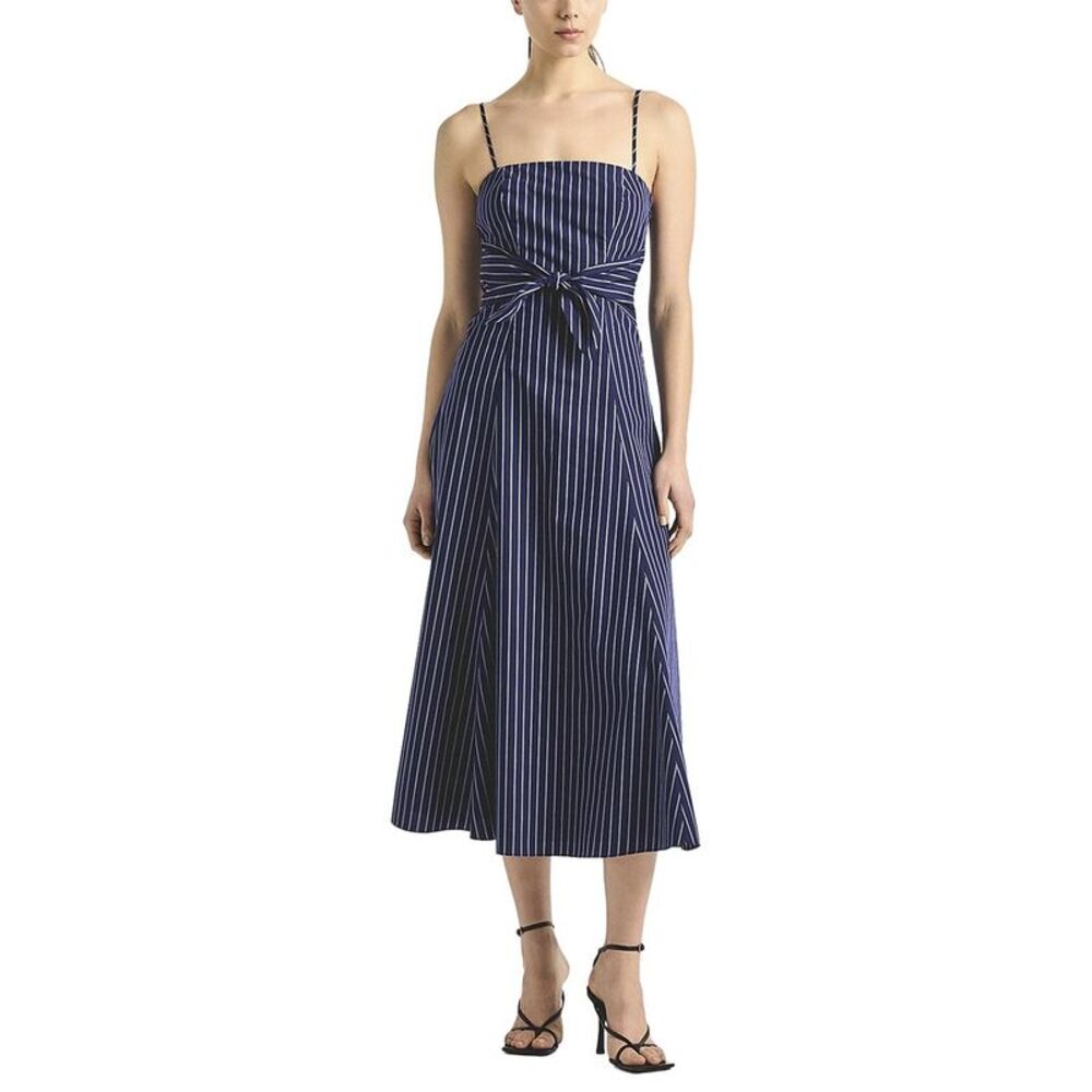 Derek Lam 10 Crosby Womens Zandra Striped Shirting Tie Front Dress, Blue